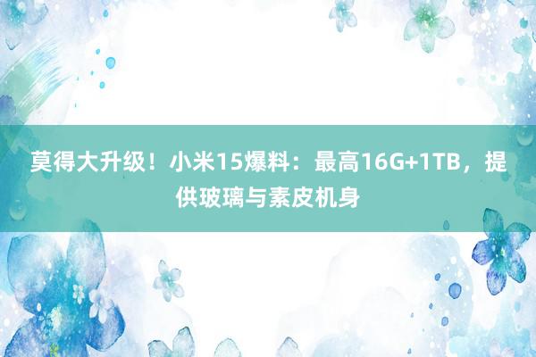 莫得大升级！小米15爆料：最高16G+1TB，提供玻璃与素皮机身