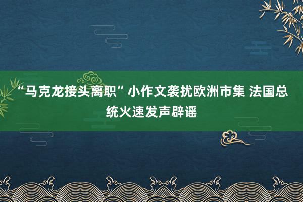 “马克龙接头离职”小作文袭扰欧洲市集 法国总统火速发声辟谣