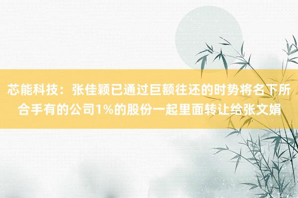 芯能科技：张佳颖已通过巨额往还的时势将名下所合手有的公司1%的股份一起里面转让给张文娟