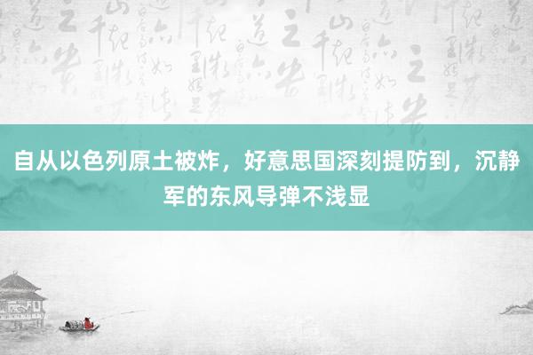 自从以色列原土被炸，好意思国深刻提防到，沉静军的东风导弹不浅显