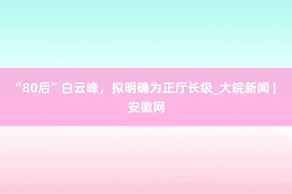 “80后”白云峰，拟明确为正厅长级_大皖新闻 | 安徽网