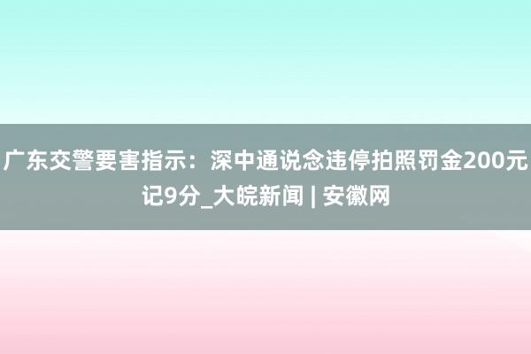 广东交警要害指示：深中通说念违停拍照罚金200元记9分_大皖新闻 | 安徽网